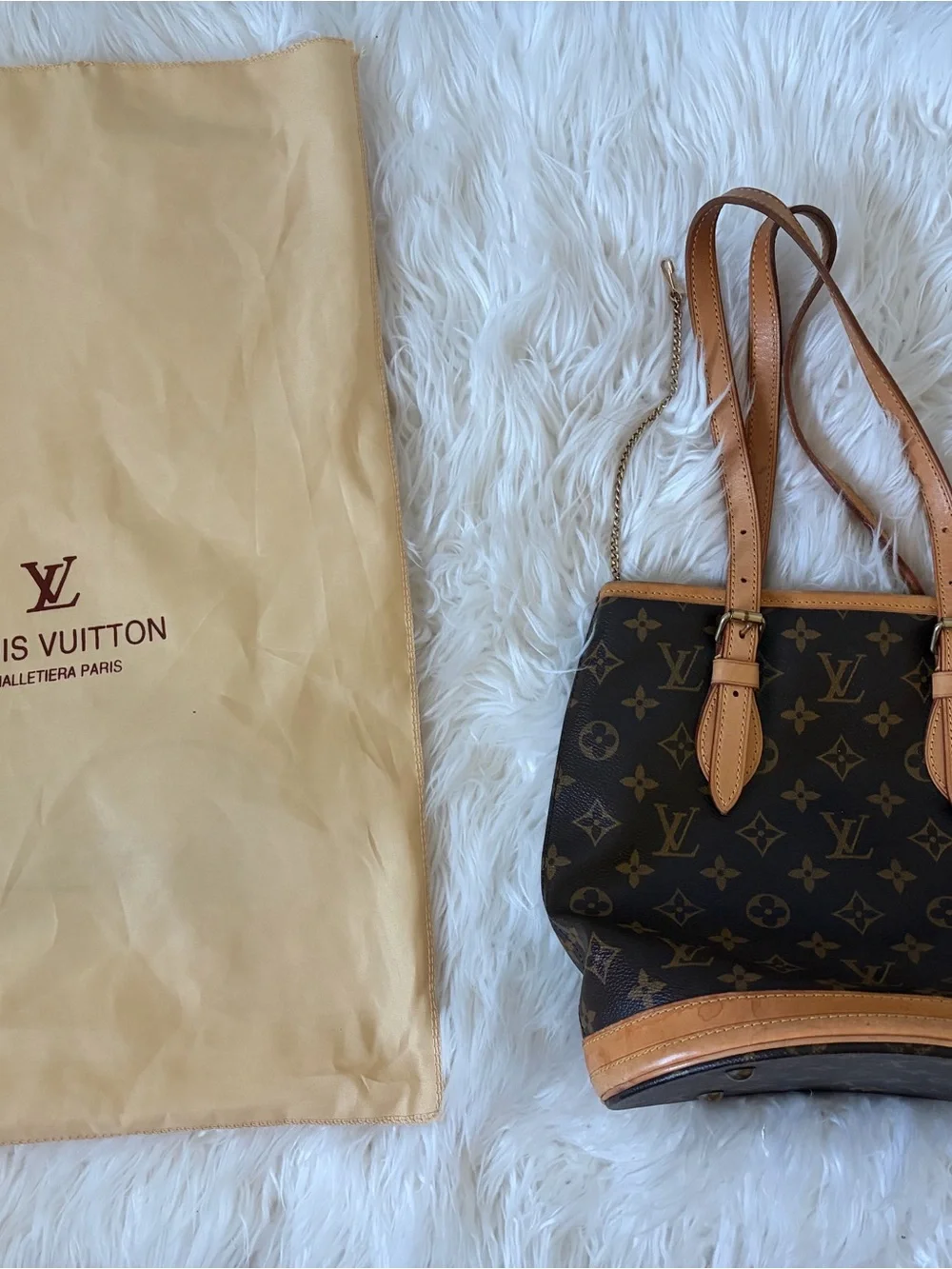 Louis Vuitton Monogram Canvas Tote with Tan Leather Straps